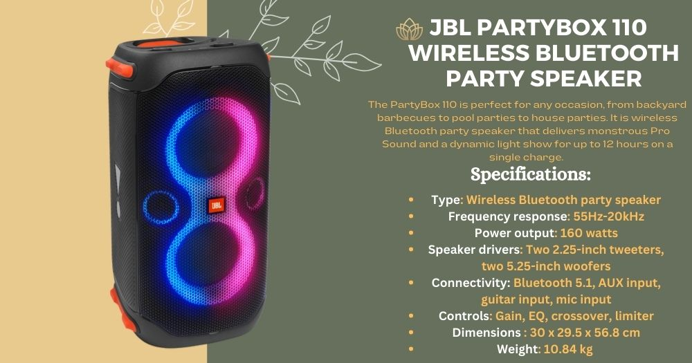 JBL Partybox 110 Wireless Bluetooth Party DJ Speaker