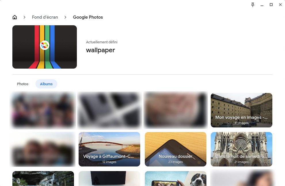 Intégration de Google photos pour les fonds d'écran de ChromeOS