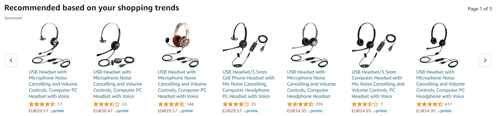 screenshot of various types of headsets