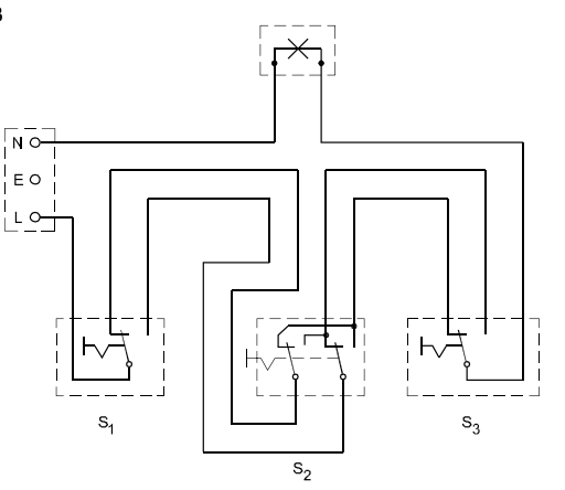 One lamp control by three switches wiring diagram
