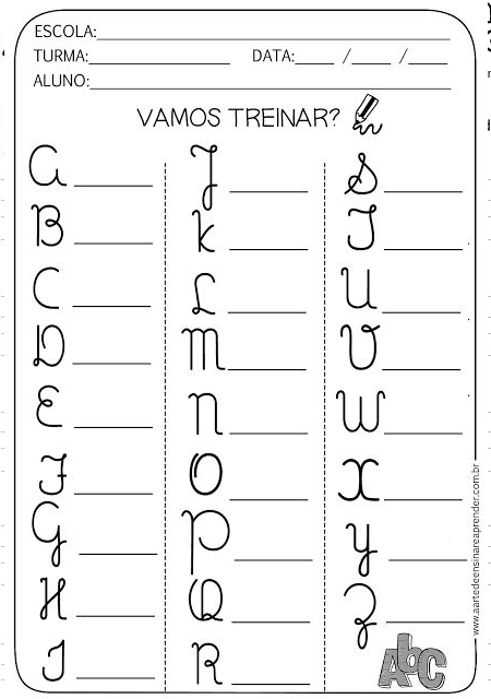 atividades para treinar letra cursiva na educação infantil