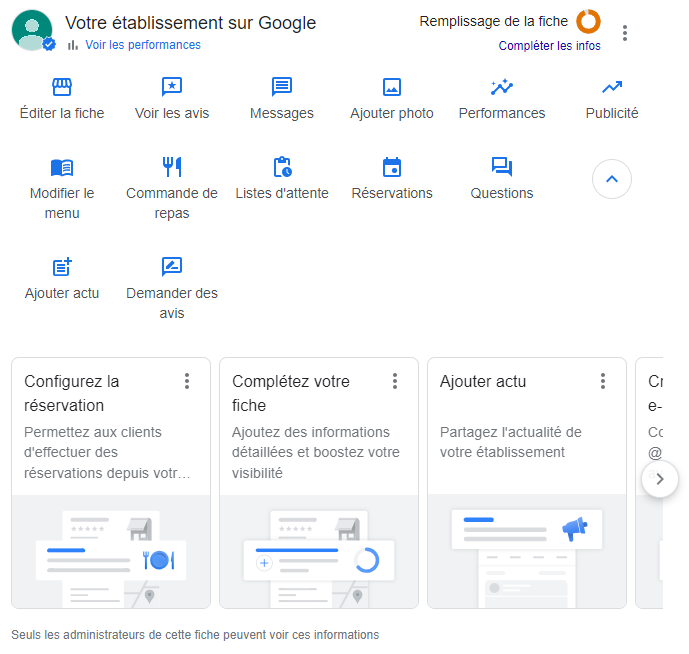 tableau de bord - Fiche Google My Business