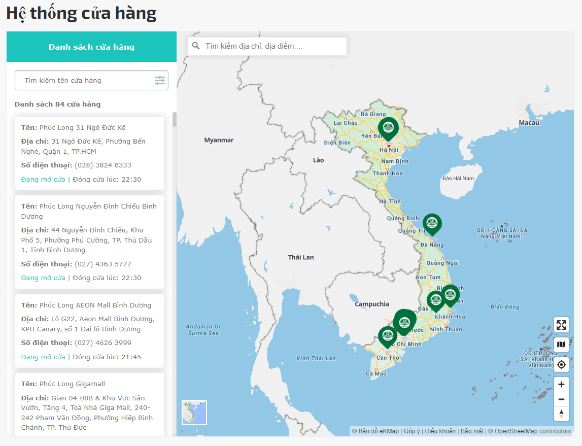 Vị trí từng cửa hàng chính xác bản đồ trên website