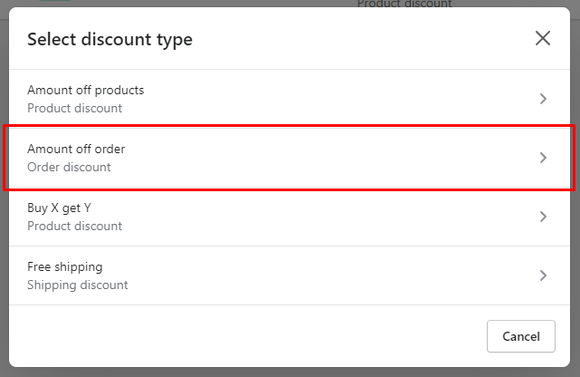 Choose the Amount off order options. - DSers