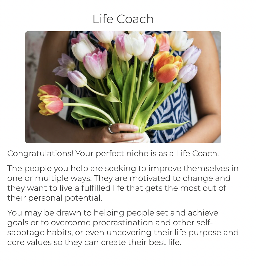 life coach quiz result