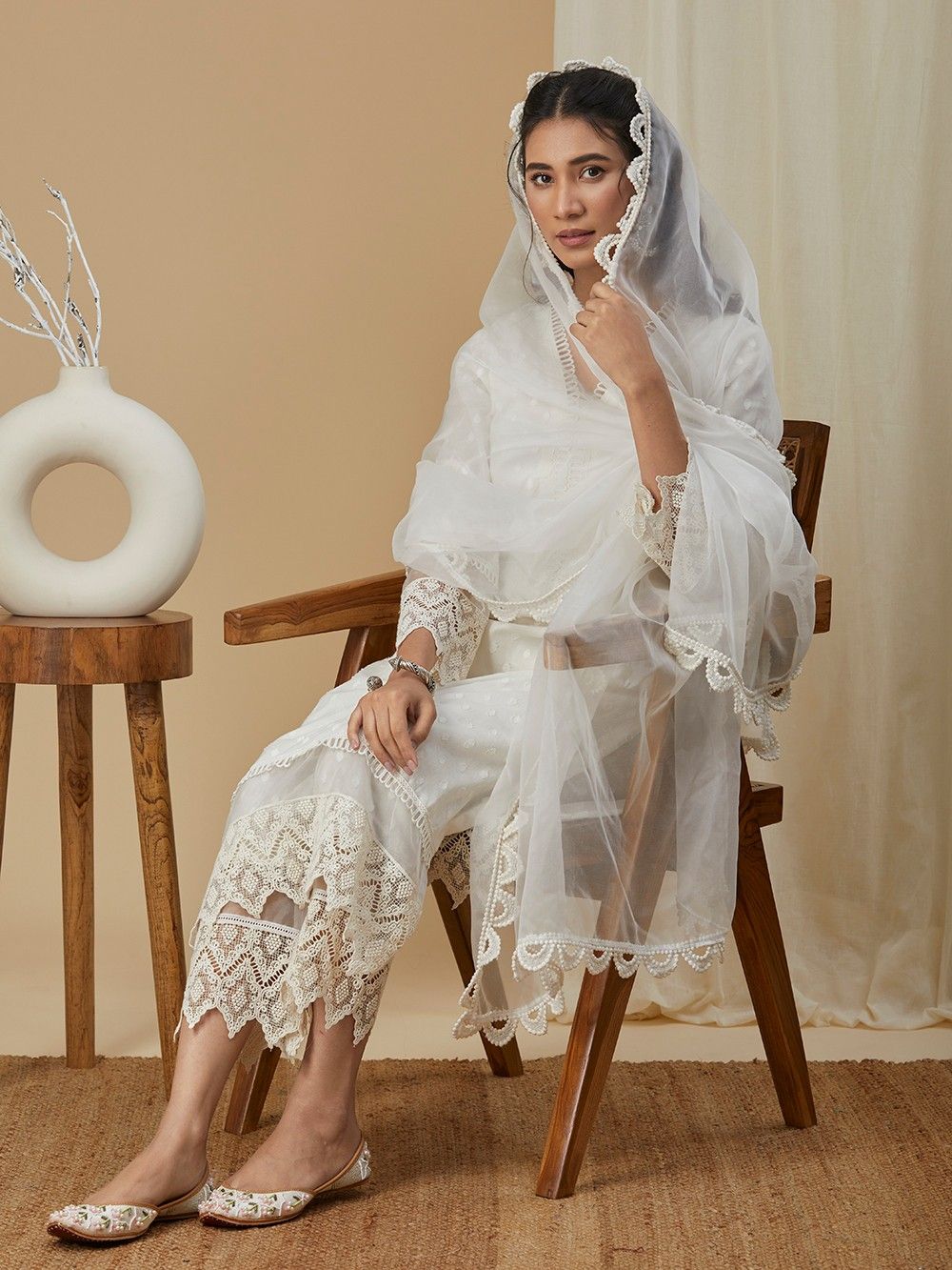 the loom - Off White Cotton Dobby Kurta