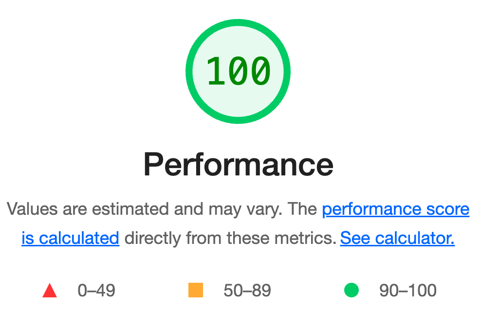Performance 100 Lighthouse score