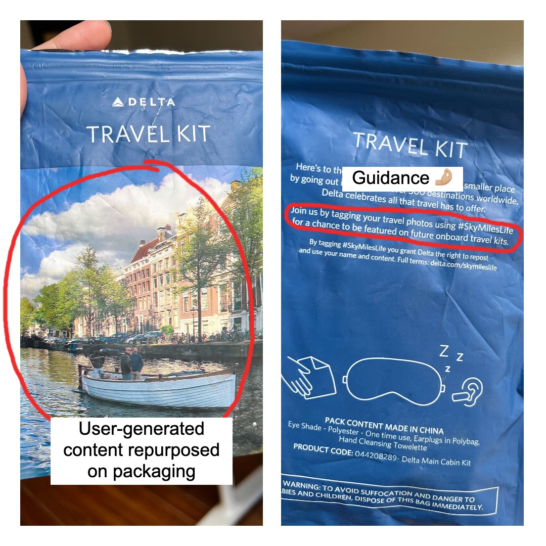 A travel kit by Delta featuring an image of Amsterdam submitted by a traveler – along with the ask to share content to #SkyMilesLife for a chance to be featured 