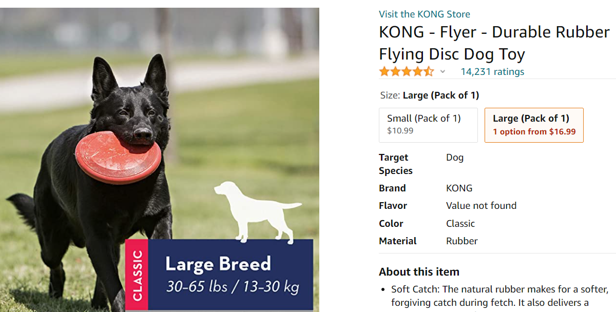 Kong flying disc dog toy for large dogs 