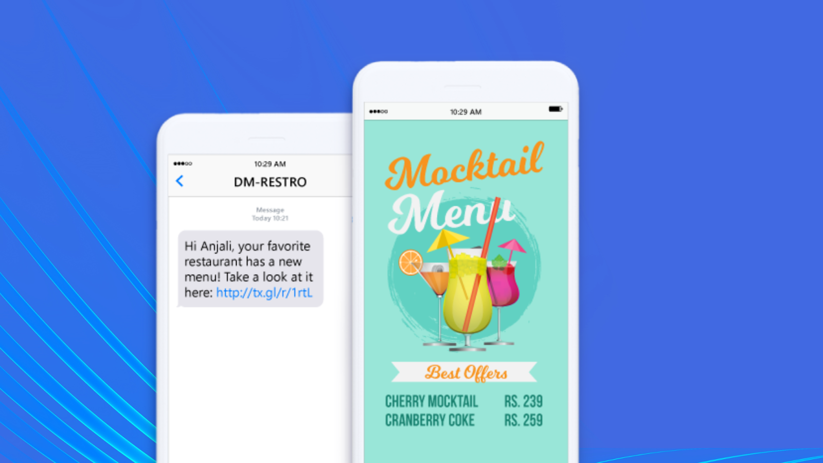 Best 6 Bulk SMS Service Providers In India | A restaurant sharing their menu via Textlocal's Multimedia file sharing with SMS feature