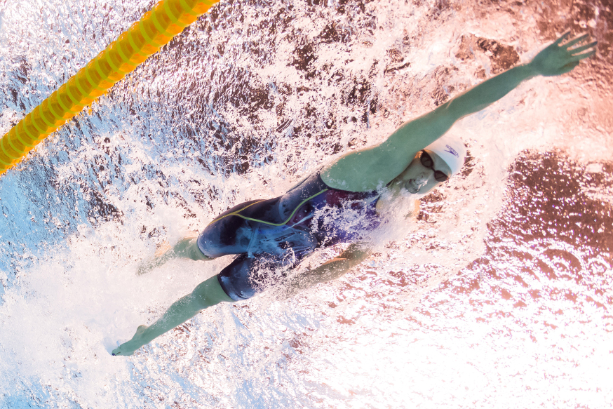 USA's Katie Ledecky competes in a Women's 200m Freestyle heat during the swimming event at the Rio 2016 Olympic Games at the Olympic Aquatics Stadium in Rio de Janeiro on August 8, 2016.  / AFP PHOTO / François-Xavier MARIT