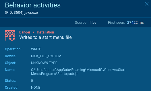 Malware writes to the startup menu