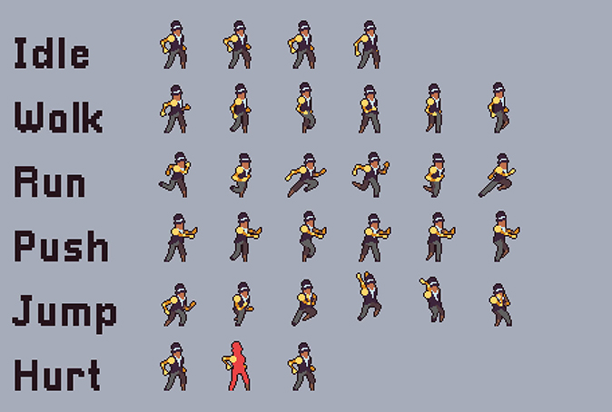 Character moving grid pixel art