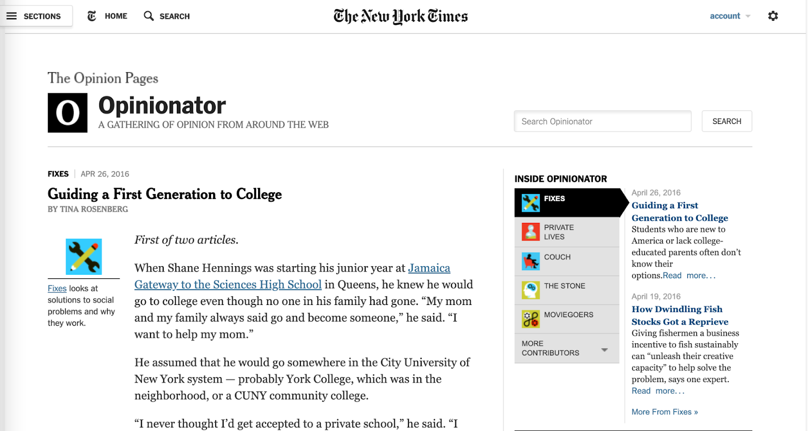 NYT opininator homepage