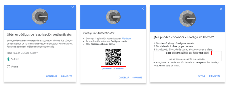 Pasos para configurar la aplicación Authenticator en Google.