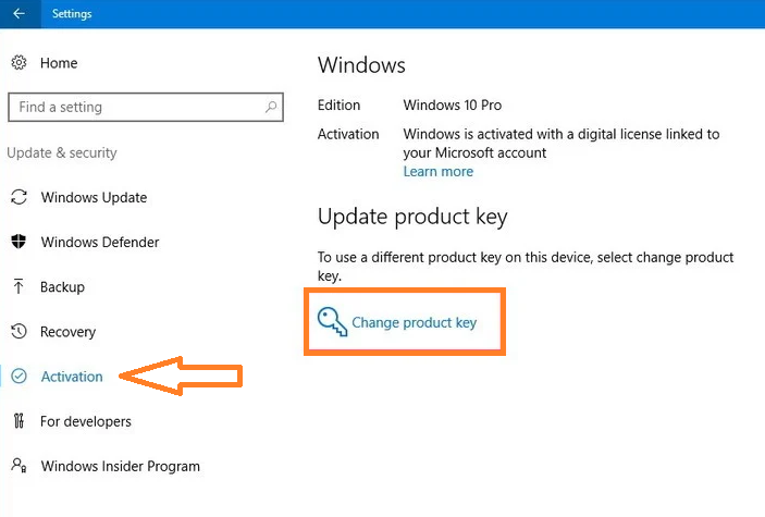 change the product key by using Settings