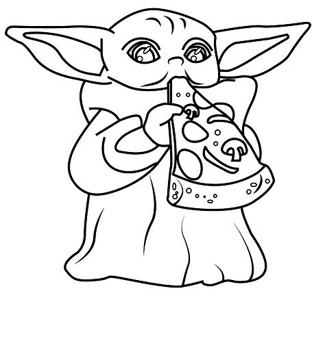 Baby Yoda Eat Cheese Coloring Pages