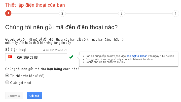 Cấu hình xác minh hai bước Google