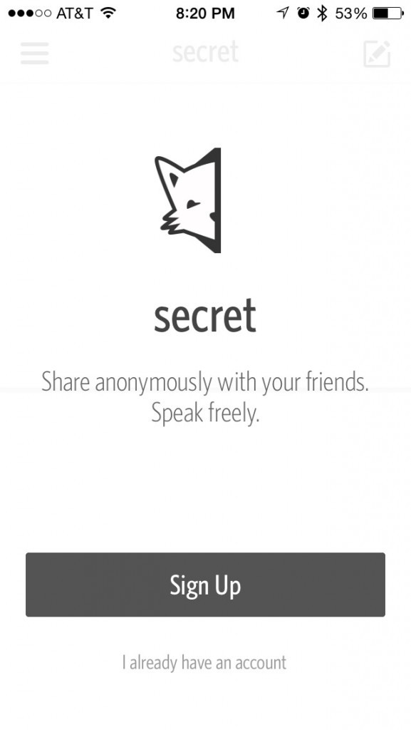 Secret — iOS-приложение для анонимного обмена информацией, но при первом запуске оно просит пользователей создать учетную запись или войти в нее. Поступить как-то иначе здесь невозможно