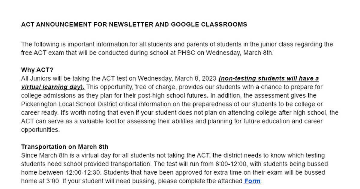 ACT Newsletter Communication