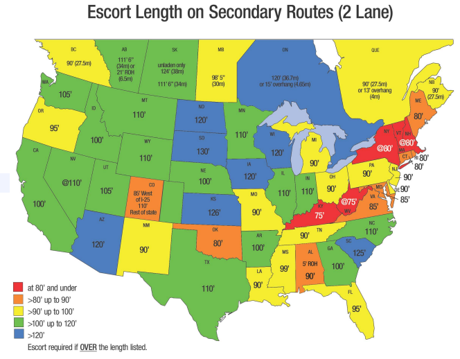 Escorts Required In Each State for Width on Two Lane Road