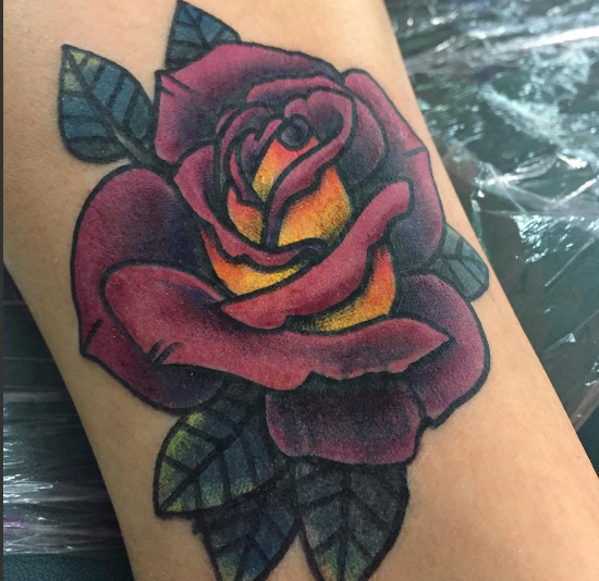 unique rose flower tattoo for leg