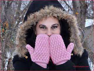 a girl wearing alphine stitch mittens