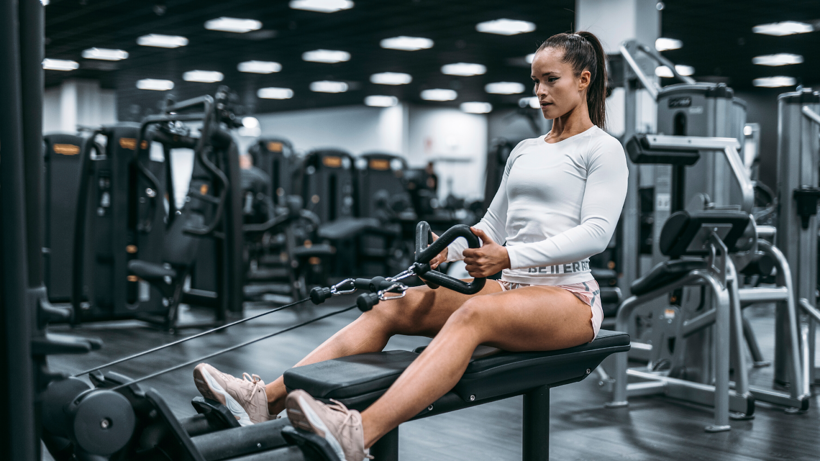 Train in style with long sleeve top and better bodies shorts in pale pink