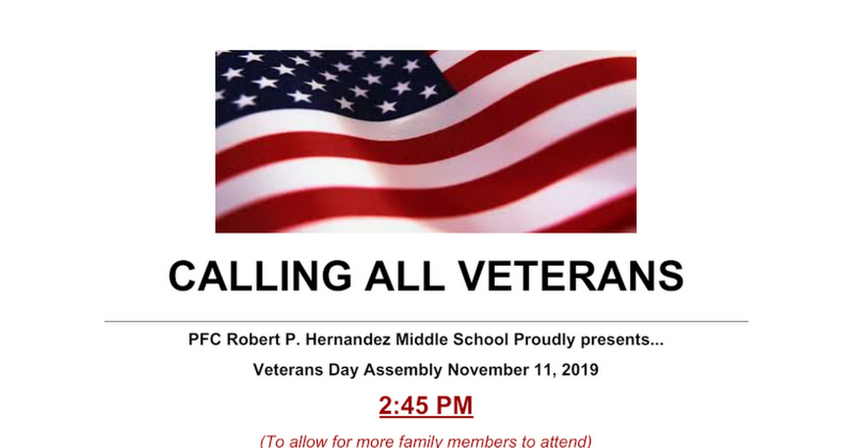 Hernandez MS Veteran Assembly Flyer
