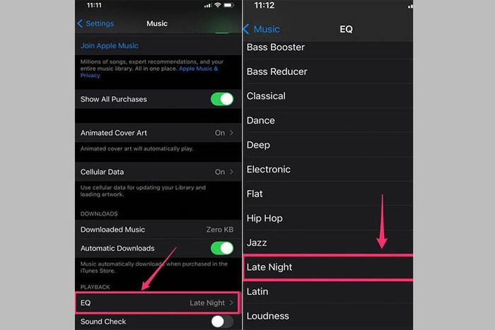 Chọn chế độ EQ Last Night sẽ giúp tăng âm lượng iPhone