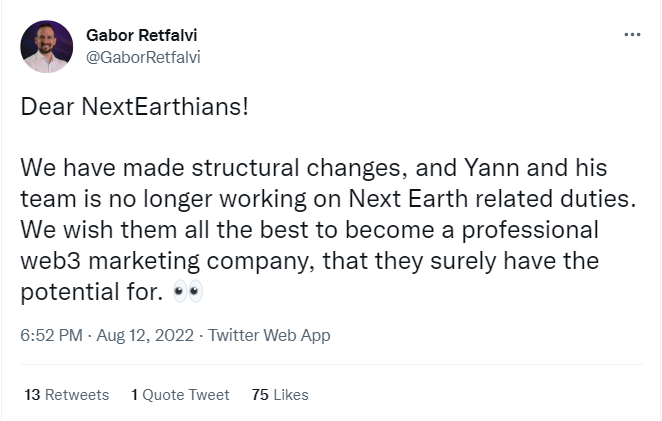 Re: Mijn mening over de bittere scheiding tussen de huidige CEO van Next Earth, Gabor, en de voormalige CMO, Yann 2