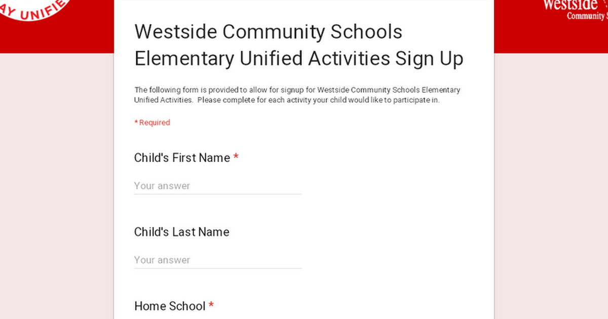 Westside Community Schools Elementary Unified Activities Sign Up
