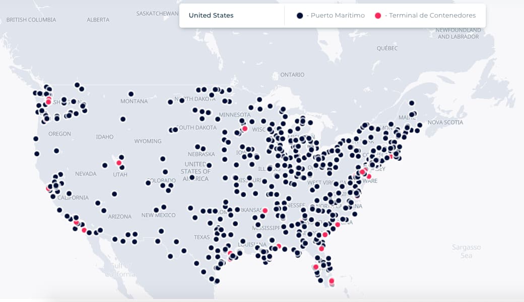 mapa de puertos de estados unidos