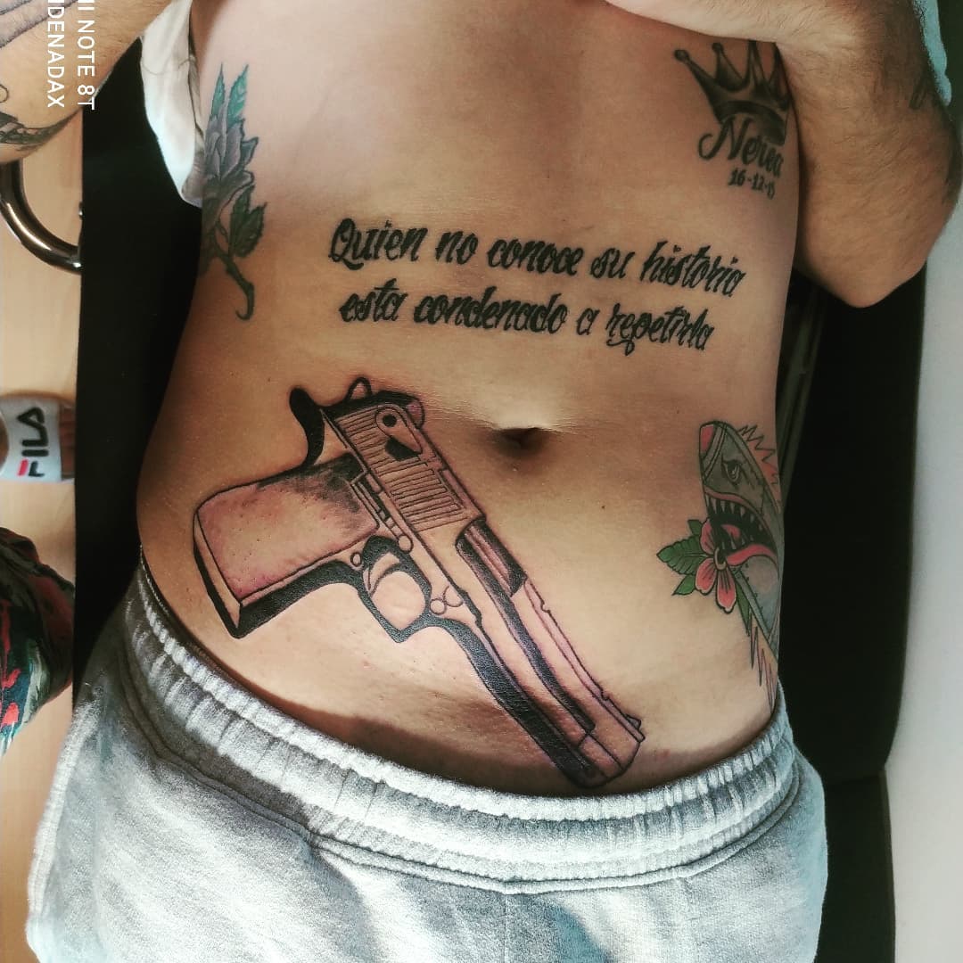 Gun With Quote Tattoo