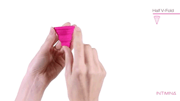 half v punchdown fold menstrual cup lily cup compact gif intimina
