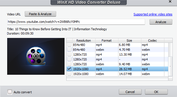 WinX HD Video Converter Deluxe quality selection