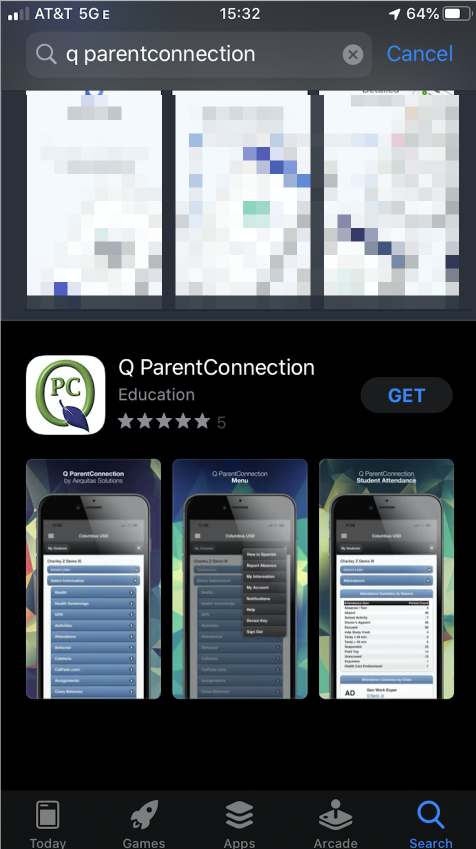 ParentConnect Application screenshot from the iTunes App store.