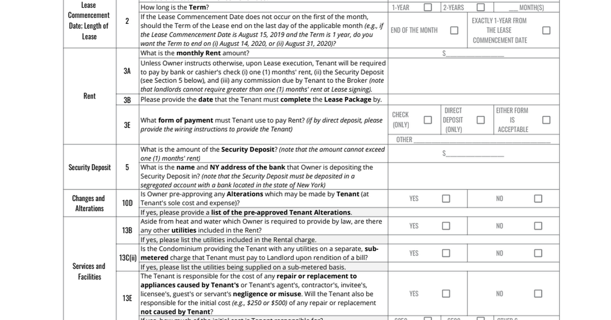 REBNY Form Lease Checklist (Condo) [rev 10.6.19] Google Sheets
