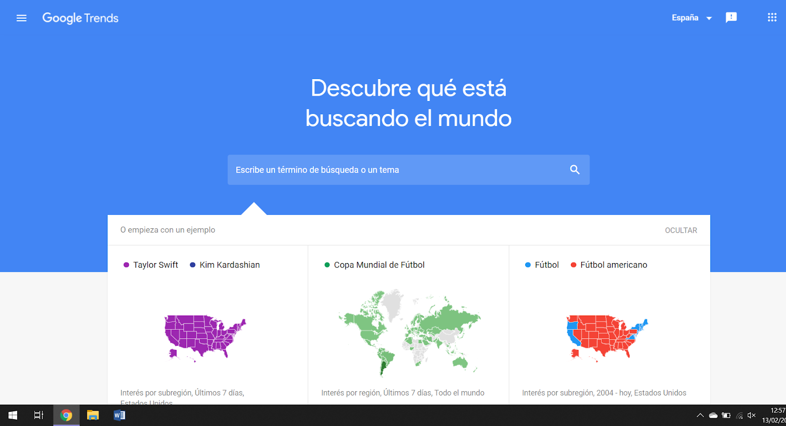 Captura de pantalla de la herramienta Google Trends, muy útil para aumentar el tráfico web. 