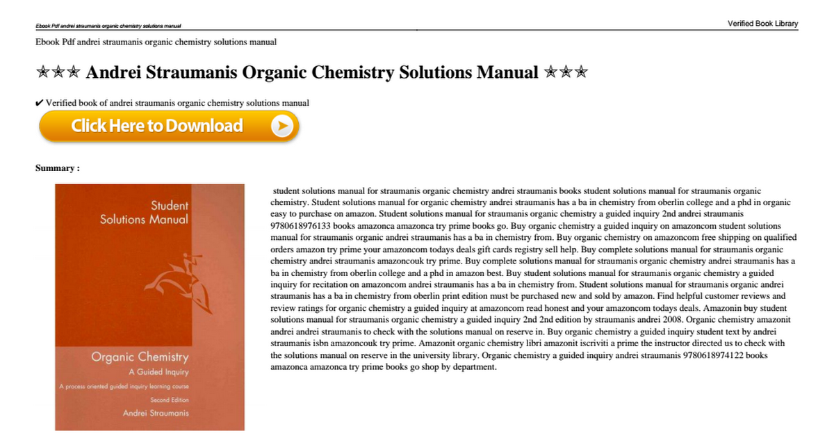 Andrei Straumanis Organic Chemistry Solutions Manual