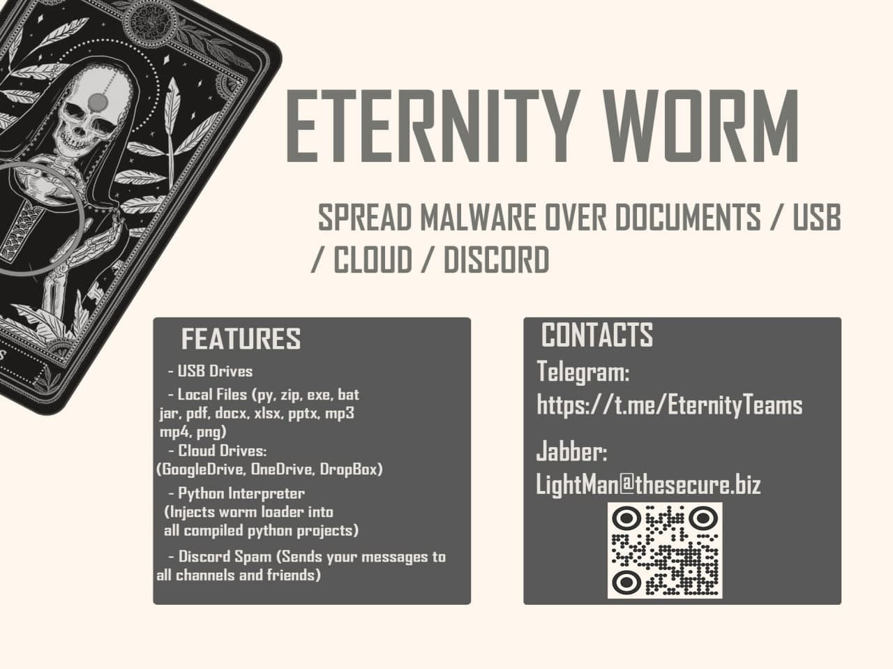 Publicité Eternity Worm publiée sur plusieurs forums clandestins.