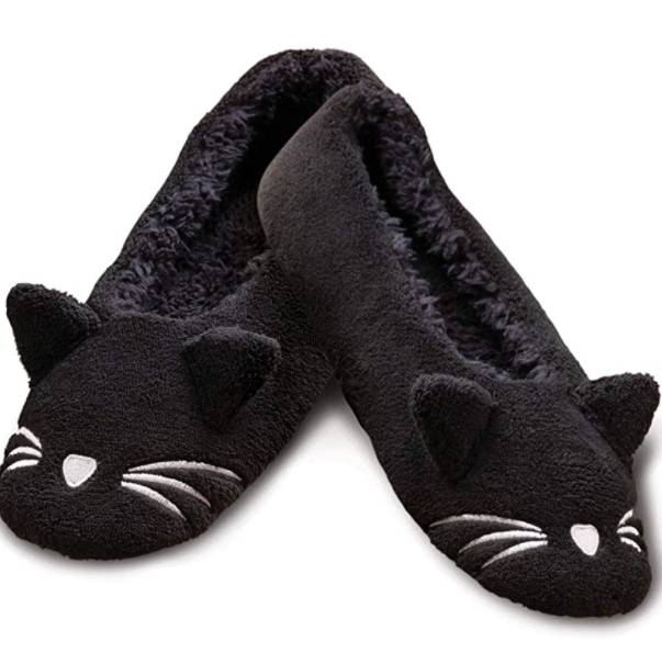 black animal cozy slippers cat ears