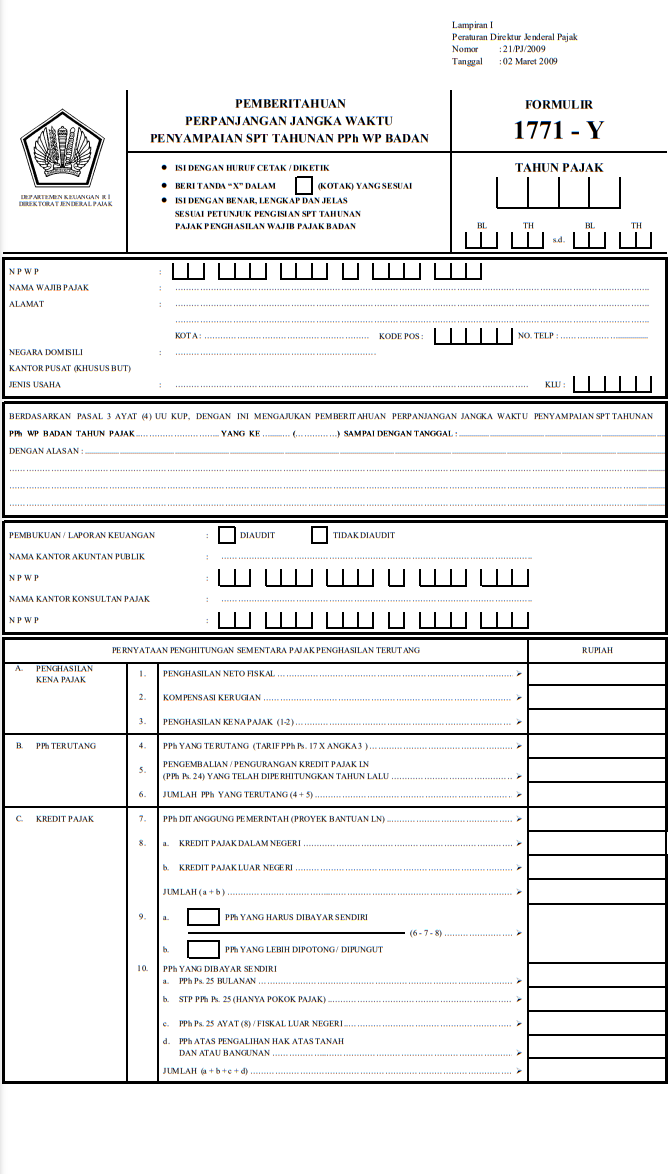 contoh formulir atau surat permohonan perpanjangan SPT Tahunan Badan