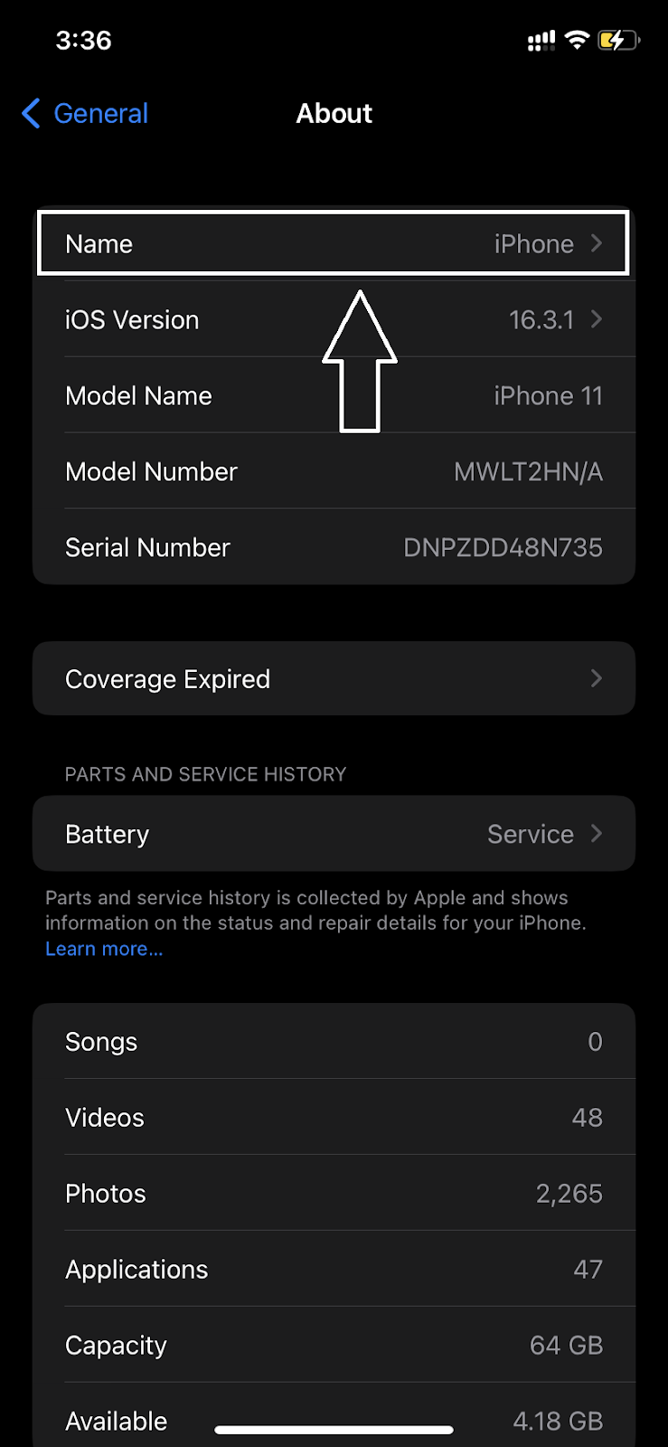 كيفية تغيير اسم iPhone - حقل الاسم