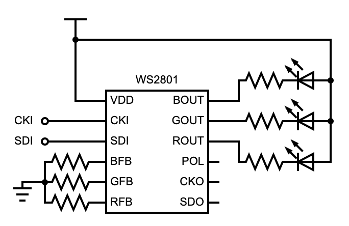 WS2801 chip connection in a typical application circuit