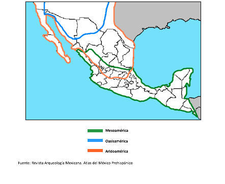 Regiones de Mèxico Mesoamèrica, Aridoamèrica y Oasisamèrica