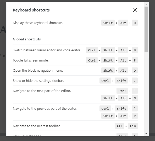 Gutenberg shortcut