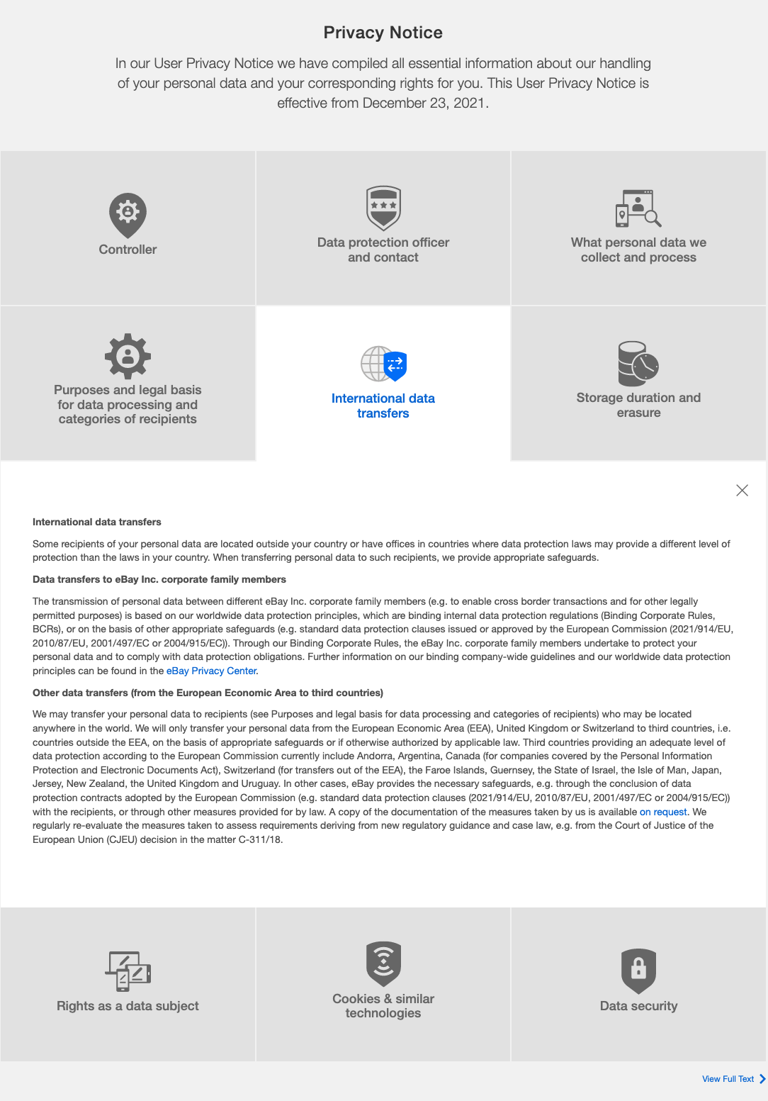 ebay ecommerce privacy notice - data transfer