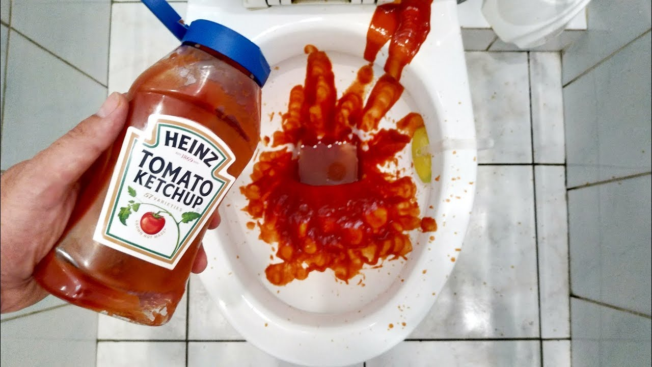 Make the Toilet Appear Dirty by using tomato ketchup