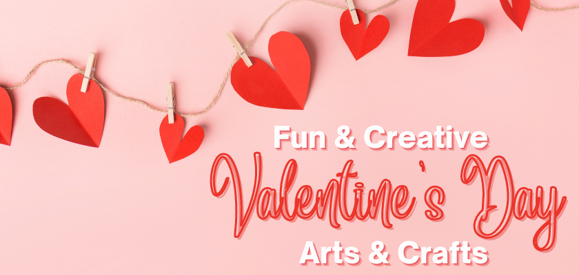 A banner that says fun valentine's day arts and crafts.